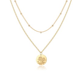 PENLYU Birth Flower Necklace, Gold Layered Necklaces for Women, Birth Month Flower Necklace Set, Aster Coin Pendant Necklace, Satellite Chain, Birthday Gifts