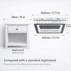 Finktonglan Square Crystal LED Flush Mount Ceiling Light, 17.7" Modern Crystal Flush Mount Chandelier, 48W 6000K Cool White, K9 Crystal & Stainless Steel, Low Profile, Non-Dimmable, No Remote