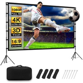 120 inch Projection Screen with Stand, 16:9 Foldable Anti-Crease, Movie Portable Projector Screen with Carrying Bag for Outdoor Indoor Home Theater, Office, Classroom, Party, Games