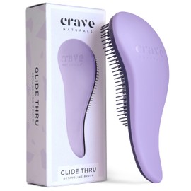 Crave Naturals Glide Thru Hair Brush - Detangler Brush for Curly, Straight, Wet or Dry Hair - Gentle Detangling Brushes for Adults, Kids, Toddlers - Hair Accessories for Women, 7.5x3" - Purple