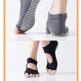 ZARSIO 2 Pairs Yoga Socks for Women Toeless Non Slip Sock Pilates Ballet Womens Socks for Workout, Yoga, Dance (Black+Gray)