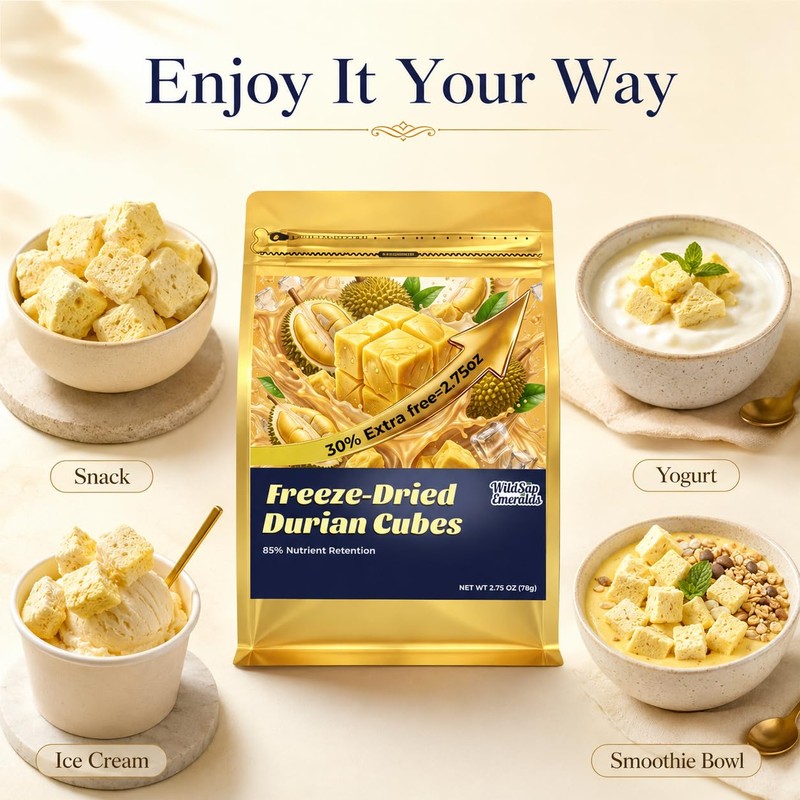 WildSap Emeralds Freeze Dried Durian (78g/2.75 Oz) - Crispy Tropical