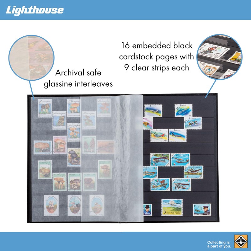 LIGHTHOUSE – “BASIC” Hard Cover Stockbook for Stamps – 16