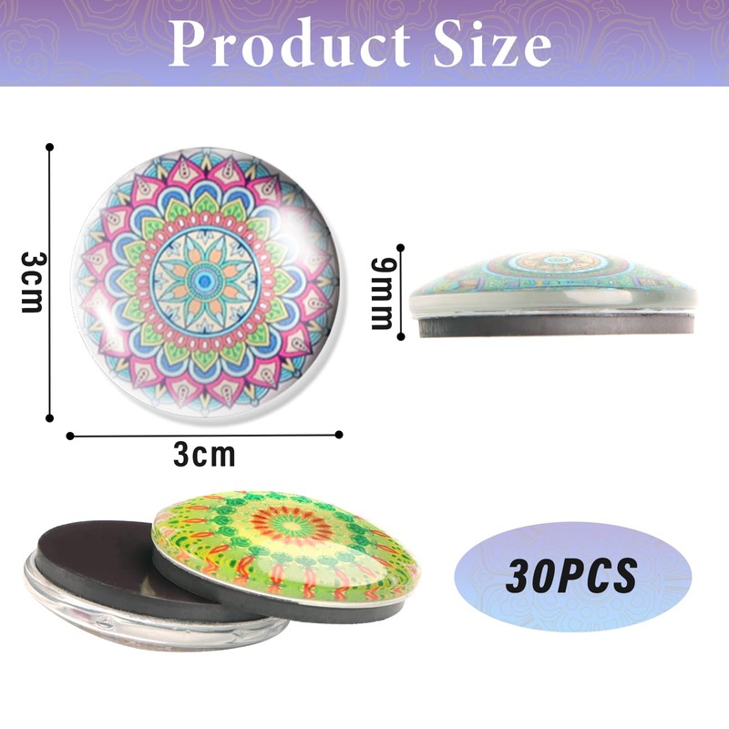 RtottiM 30 Pcs Crystal Glass Fridge Magnets 30mm Flower Pattern
