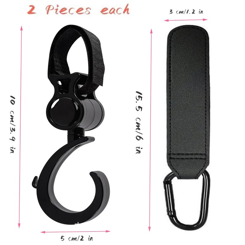4 Pcs Baby Stroller Hooks, Walker Hook Hanging, Multipurpose 360°