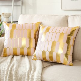 JOTOM Set of 2 Cushion Covers 45 x 45cm Cozy Velvet Throw Pillow Covers Square Pillowcases Geometric Pattern Decorative Cushion Case for Living Room Couch Bedroom Sofa Car Decor (Pink)