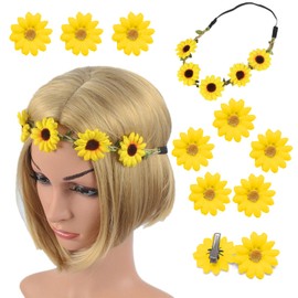 Norhogo Hair Band Flowers Girls Flower Headband Sunflowers Headband with 10 Hair Clips Goose Flower Hair Accessories for Girls Women Children Wedding Travel Party Yellow
