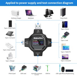 Probador USB medidor de voltaje - Probador de potencia tipo C Probador digital USB, multímetro USB C, monitor de potencia, amplificador USB, medidor de voltios, amperímetro USB C, medidor de vatios,