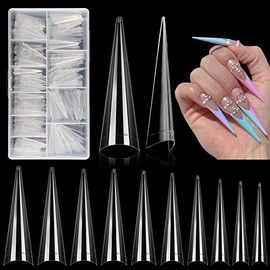 LIONVISON 500Pcs Stiletto Uñas Puntas para Uñas Acrílicas, Xl Largo Claro Falsas Uñas Puntas Suave Sin Trazo, Media Cubierta Cónica Cuadrado Postizas 
