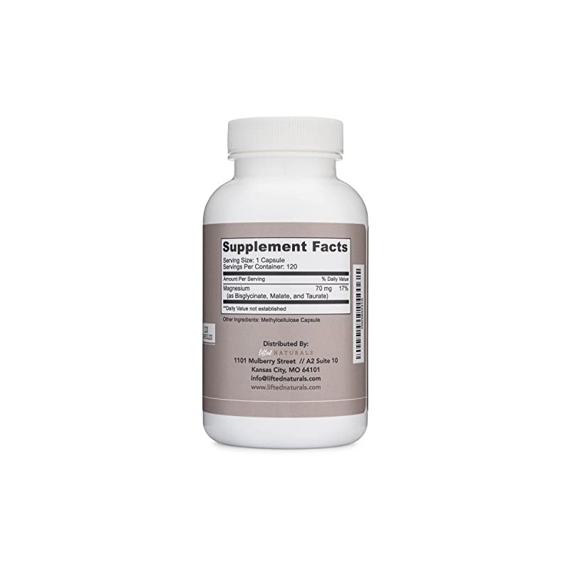Lifted Naturals Complejo Magnesio Suplemento Bisglicinato Malato Taurato 120 Cápsulas