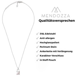 MENDOZZA Lock Necklace Women's Necklace Mother of Pearl Stainless Steel Jewellery Padlock Pendant 45 cm, Stainless Steel