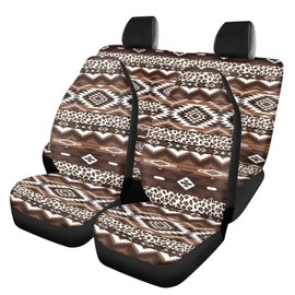 Hudotybom Brow Aztec Car Seat Covers Set Universal Fit Breathable Front Rear Seat Cover for Cars Fit SUV Van Sedan Truck Automotive Interior Accessories Brown