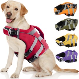 Kuoser Kuoser Dog Life Jacket with Reflective Stripes, Adjustable High Visibility Dog Life Vest Ripstop Dog Lifesaver Pet Life Preserver with High Flotation Swimsuit for Small Medium and Large Dogs