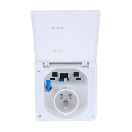 as - Schwabe CEE Caravan Power Supply Plug, 230 V / 16 A, Camping Extension Plug With Hinged Lid, 3 Pin Plug for Caravans, For Outdoor Use, IP44, Made in Germany, Various Colours, White