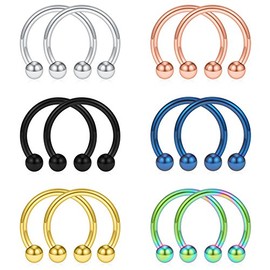 SCERRING 12PCS 12mm Mix Color Stainless Steel Nose Horseshoe Hoop Rings Eyebrow Lip Ear Tragus Septum Piercing Hanger Retainer 14G