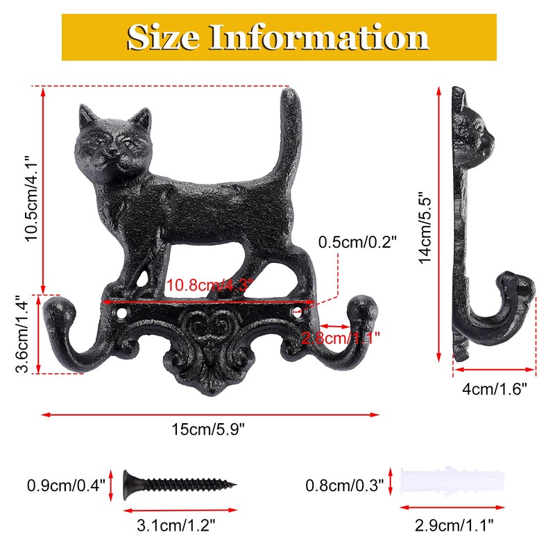 OwnMy Cast Iron Cat Key Holder Decorative Wall Coat Hooks