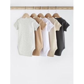 NEXT Essential Short Sleeve Baby Bodysuit (Pack of 5), neutral, 18 months