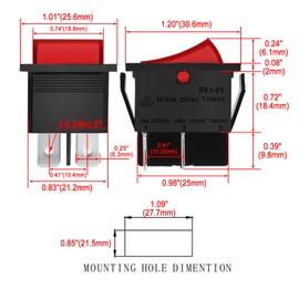Heschen Rocker Switch ON-Off DPST 4 Terminals Red Light 16A 250VAC with Waterproof Cover