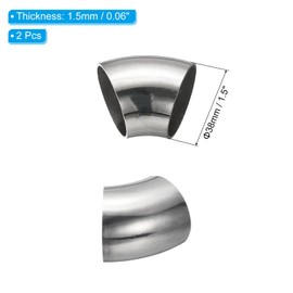 PATIKIL Pack of 2 Stainless Steel Pipe Elbow 45 Degree Elbow 38 mm OD Steel Exhaust Pipe Connector Stainless Steel Elbow 304 Stainless Steel Pipe for Exhaust Pipe Stair Railing Car HVAC