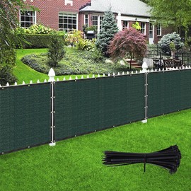 Zip Cable Ties and 6' x 5' Green Privacy Screen Fence Cover Panel Shade Cloth Fabric for Chain Link Fence Pool Sport Court Yard Garden Outdoor UV Protection