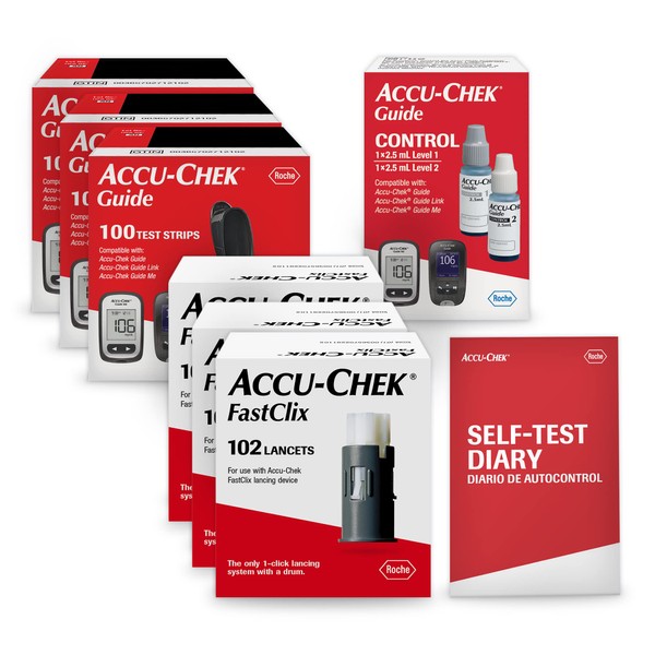 Accu-Chek FastClix Diabetes Blood Sugar Test Kit for Diabetic Glucose Monitoring: 306 FastClix Lancets, 300 Guide Test Strips, and Control Solution (Packaging May Vary)