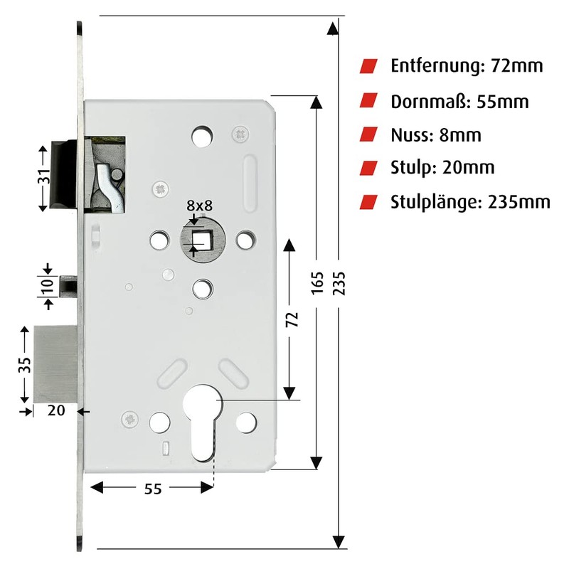 FELGNER Panic Mortice Lock | Panic Function "E" | for