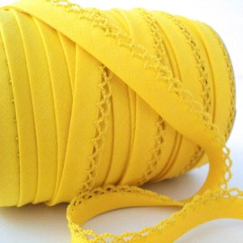 5m of Professional Quality Picot Lace Bias Binding Trim, 12mm Double Fold. Used for Edging Clothing, Quilting, Soft Furnishings Toys, Sewing Projects. UK Haberdashery Company (Yellow)