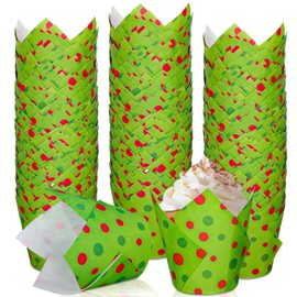 JarThenaAMCS 200Pcs Christmas Tulip Cupcake Liners Red Green Dots Muffin Tulip Baking Cups Xmas Tulip Cupcake Wrappers for Holiday Party Supplies
