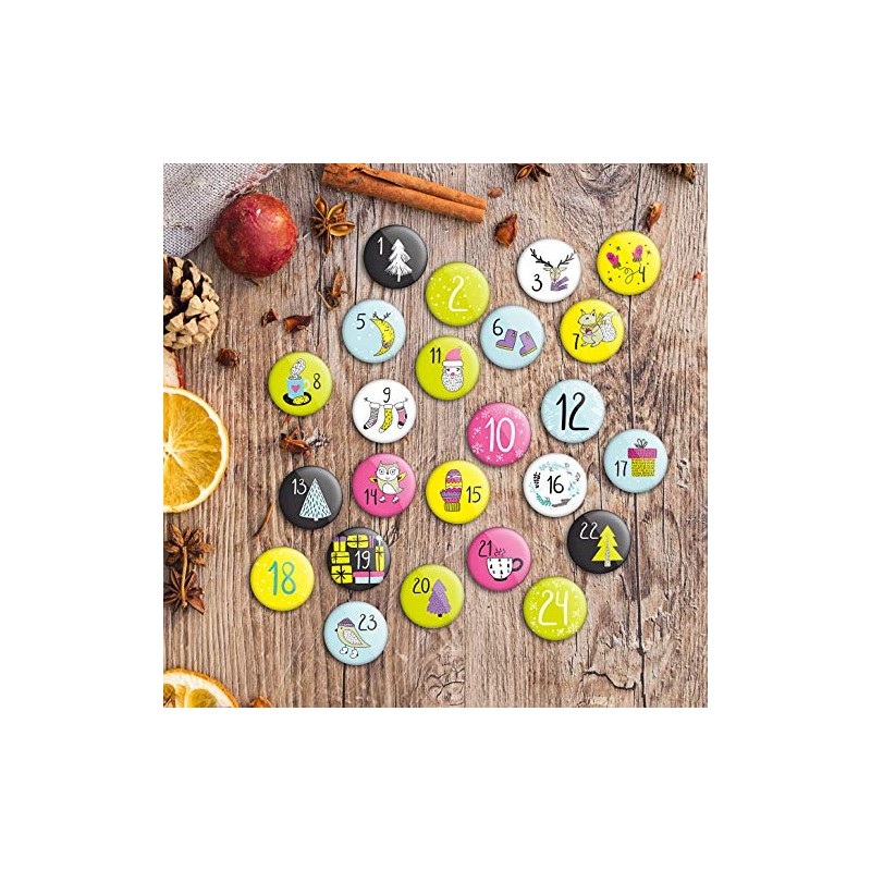 Advent Calendar Number Buttons (1-24): Pin for DIY Christmas Calendars
