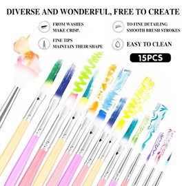 Art Paint Brush Set, Colorful Paint Brushes, Different Sizes for Artists, Adults & Kids, Painting Brushes Set with Paint Palettes, Paint Brushes, Art Paint Brushes for Watercolor, Oil, Face, 15 Count