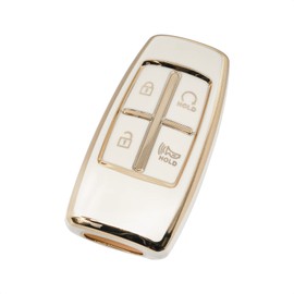 SK CUSTOM White TPU Gold Edge Smart Key Fob Case Protective Cover Compatible with Hyundai Genesis G80 GV80 2021-2022 6 Button Keyless Entry Remote Accessories(4A Type)
