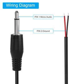 2-Pack 1FT Replacement 3.5mm Male Jack to Bare Wire Open End TS 2 Pole Mono 1/8" 3.5mm Jack Plug Connector AUX Audio Cable for Scanner,Speaker PA horns,morse key, cooling fans, power amp Repair (1ft)