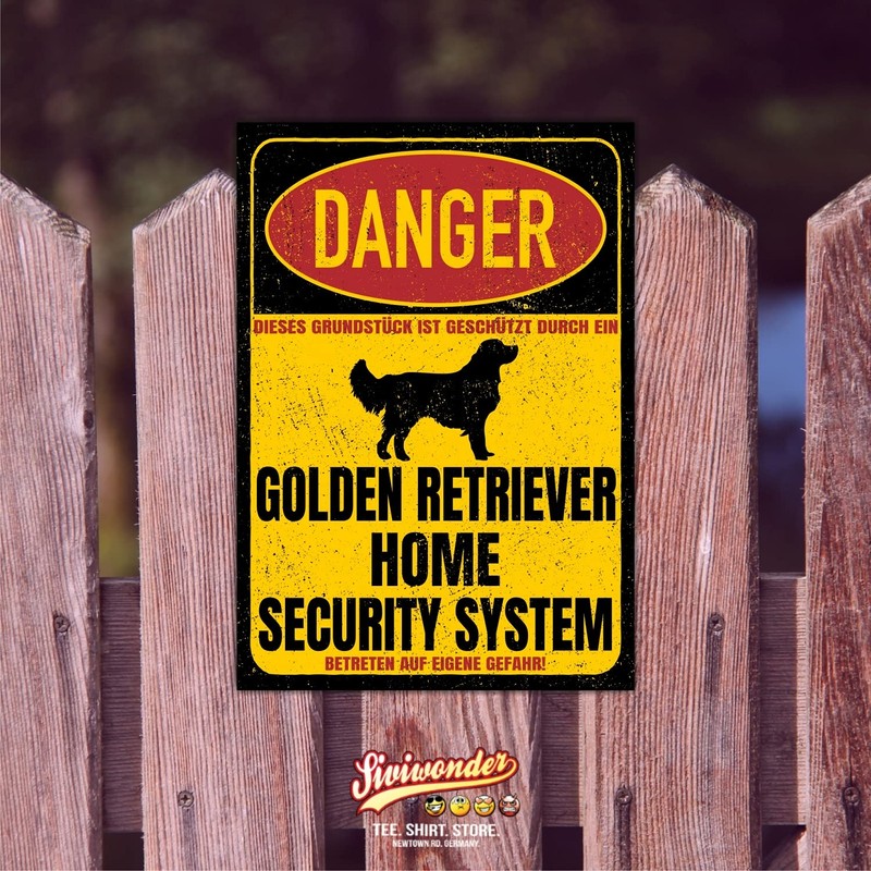 Golden Retriever Sign Danger Security System Door Sign Dog Sign,