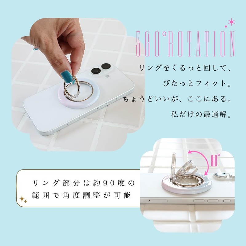 MOTTERU MOT-SRING04-EAU Smartphone Ring Stand, Compatible with Magsafe, Magnetic, 360