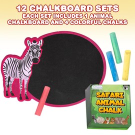 ArtCreativity Safari Animal Chalkboard Sets (Pack of 12) 1 Colorful Animal Chalk Board + 4 Colorful Chalks - Small Chalkboards - Assorted Colors - Great Party Favor - Amazing Gift Idea for Kids