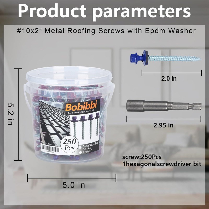 Metal Roofing Screws 10 x 2 inch, Blue Hex Head