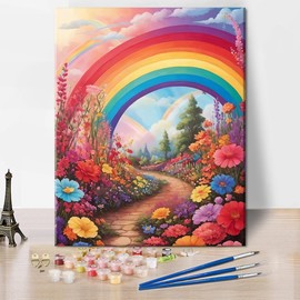 TUMOVO Flowers Paint by Numbers for Adults Beautiful Rainbow Garden Paint Number Kits DIY Oil Painting Florid Paint by Number for Home Wall Decoration, 16x20 Inch