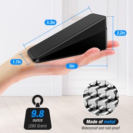 Crosize 2.2 inch Large Door Stopper, Strongest Metal Door Stops, Stackable to 4 inch, Non-Slip Heavy Duty Big Door Stop Wedge for Bottom of Door, Black, 1 Pack