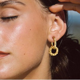 Chunky Gold Earrings for Women Trendy, Dainty Chunky Gold Hoops 14k Gold Plated/Silver Double Hoop Earrings Hypoallergenic Paperclip Drop Dangle Earrings Huggie Convertible Link Jewelry for Women (Gold Patterned Hoop)