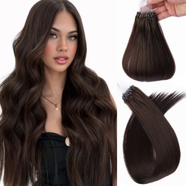 MioYio Microlink Hair Extensions Human Hair 2 Medium Brown 30g/30s/Pack 20inch Microbead Micro Loop Hair Extensions Real Human Soft and Glossy Longer Life