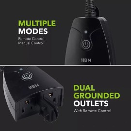 HBN Outdoor Indoor Wireless Remote Control Dual 3-Prong Outlet