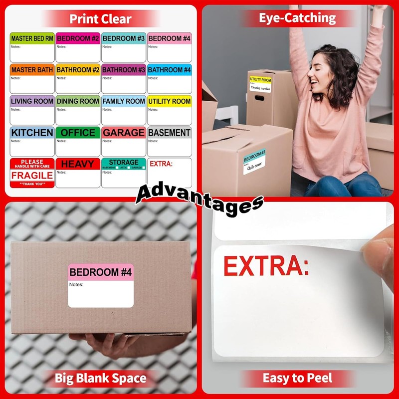 300 Large Home Moving Labels for Boxes, 20 Different Color