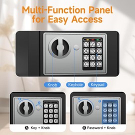 PATRON Small Safe Box for Money with Code and Keys，Solid Mini Safe for Kids with Digital Electronic Security Keypad for Home Office Hotel,Personal Money Safes for Cash,0.236 Cuft (Black)