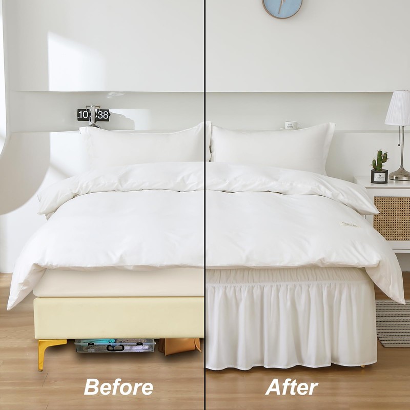 MEILA Wrap Around Bed Skirt Three Fabric Sides Elastic Dust