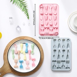 Tableware Chocolate Candy Fondant Silicone Molds, 12 Hole 3D Spoons and Forks Candy Shape Molds，DIY Cookies Candy Gummy Chocolate molds Ice Cream Tray for Holiday Party Thanksgiving Day(2 Pack)
