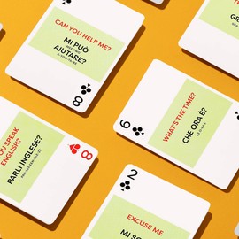 Italian Lingo Playing Cards in Wayfarer Tin Box | Travel Flashcards | Learn Italian Vocabulary in A Fun & Easy Way | 52 Essential Translations