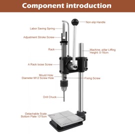 Leather Press Machine,Hole Puncher for DIY Leather Craft,Manual Press Punch Tools,with 9 Round Punches (1.5-6mm), 4 Stitching Prongs, 480 Rivets | Stainless Steel Pillar | Punch Puller