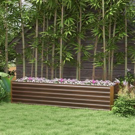 Outsunny 8 x 2 x 2ft Galvanized Raised Garden Bed Kit, Outdoor Metal Elevated Planter Box with Safety Edging, Large Raised Bed for Growing Flowers, Herbs and Vegetables, Brown