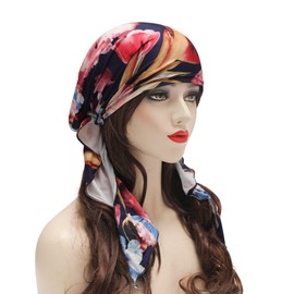 ZLYC Women Summer Chemo Beanie Hat Turbans Head Scarf Pre-Tied Headwear(Flower Black),One Size