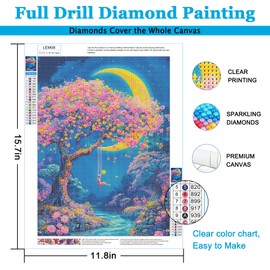 LELEMON Diamond Painting Kits,Moon Diamond Art for Adults,5d Diamond Painting Kits for Adults,Scenery Diamond Art Kits with Diamond Painting Accessories for Home Wall Decor 12 x 16inch